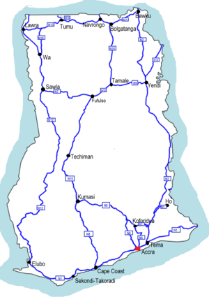 Map with Ghana road network